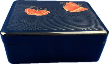 Vintage Japanese Black Lacquered Trinket Box With Butterfly Design