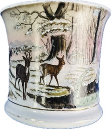 Antique Ironstone Mug - Winter Scene With Stag & Doe