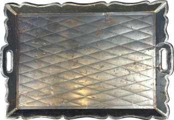 Large Metal Gallery Tray With Quilted Design & Handles - Scalloped Border