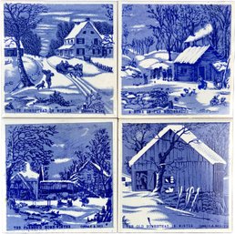 Vintage Porcelain Currier & Ives Holiday Coasters - Set Of Four