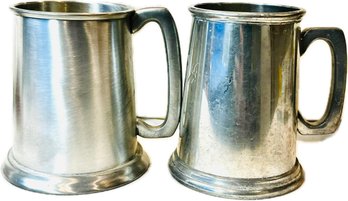 Set Of Two English Pewter Tankards - Signed On Base 'Sheffield England'