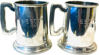 Set Of Two English Pewter Tankards - Signed On Base 'Sportcraft Sheffield England'