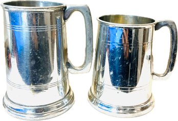 Set Of Two English Pewter Tankards - Signed On Base 'Sheffield England'