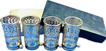 Boxed Set Of Vintage Reticulated Silver Plate Place Card Holders With Space For Small Arrangement