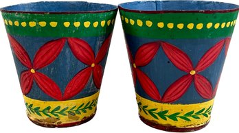 Hand Painted Toleware Flower Pots