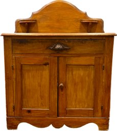 Vintage American Washstand - Lower Cupboard, Central Draw, Scalloped Features, & Two Accent Shelves