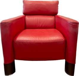 Red Leather Club Chair - Made In Italy