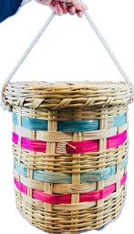 Vintage Covered Basket With Fabric Lining