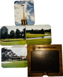 Country Club Of Darien Photo Coasters With Wooden Storage Frame