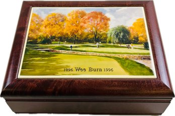 Quality Wooden Hinged Box With Inset Ceramic Tile Featuring Wee Burn CC - Signed 'Cypress Classics'