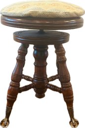 Antique Piano Stool With Glass & Brass Ball & Claw Feet