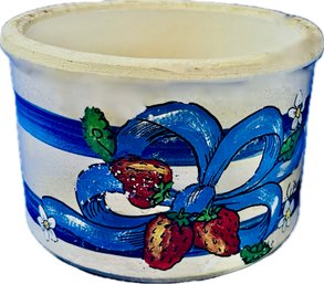 Vintage Salt Glaze Cache Pot With Hand Painted Strawberry & Ribbon Design