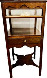 Outstanding Antique Vitrine - Glass Surface Reveals Open Space,  Single Draw, Floating Shelf, Scalloped Apron