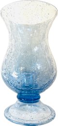 Vintage Blue Bubble Glass Hurricane With Pedestal Base