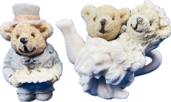 Resin Teddy Bear Bride & Groom Miniature Teapot - Plus Ring Bearer