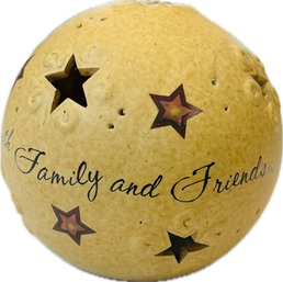 Ceramic Votive Sphere With Family & Friendship Quote & Cut Out Star Design