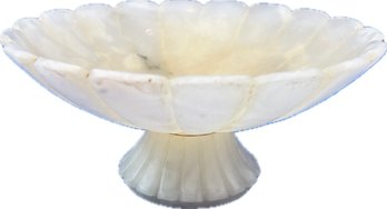 Vintage Carved Alabaster Footed Pedestal Bowl With Flute & Scalloped Details