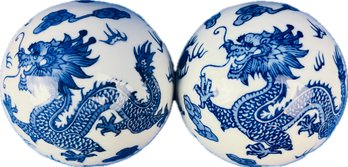 Pair Porcelain Chinoiserie Balls  - Prosperity Dragon Balls