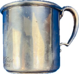 Sterling Silver Cup With Engraving - Appears To Be Engraved Image Of The '21 Club' - Signed 'Sterling'