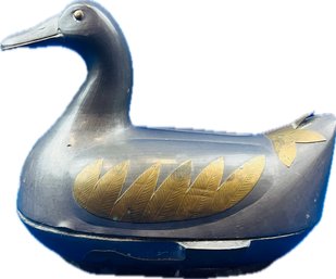 Vintage Pewter & Brass Duck Box - Signed 'Made In Hong Kong'