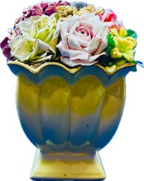 Ceramic Pedestal Cache Pot  With Preserved Floral Arrangement