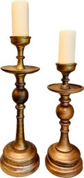 Tall Pillar Candle Set With Heavy Wooden Base