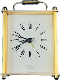 Vintage Brass Quartz Carriage Clock With Alarm - Signed 'quartz Alarm - Hong Kong'