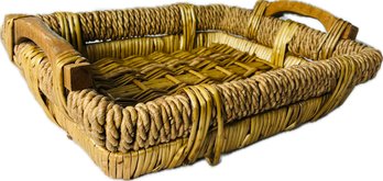 Wicker Oblong Basket With Wooden Handles