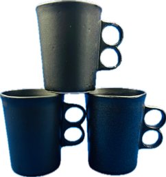 Bennington Pottery Vintage Mugs - Signed 'Bennington Potters' With Pattern Number - Satin Black Glaze Finish