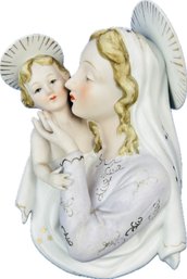 Hand Painted Porcelain Madonna & Child Wall Sculpture - Signed 'Lefton China - Made In Japan'