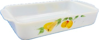 Anchor Hocking Fire King Glass Baking Dish With Painted Fruit Pattern