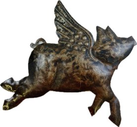 Flying Pig Pressed Metal Wall Hanging - Signed 'Made In Haiti'