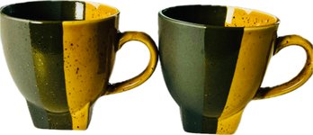 Porcelain Mugs - Signed 'Galaxy Kitchens Made In China' Made To Resemble Mid Century Artisan Designs