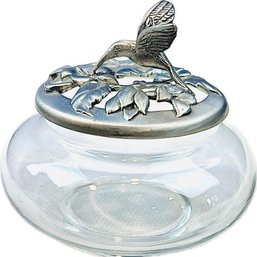 Vintage Pewter & Clear Glass Trinket Box - Signed 'Seagull Canada Etain Pewter Zinn'
