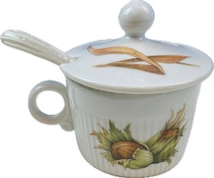 English Royal Worcester Porcelain Condiment Jar & Spoon - Signed 'Royal Worcester Porcelain - England'