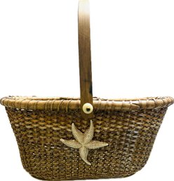 Vintage Nantucket Basket Style Basket With Liner Flower Holder