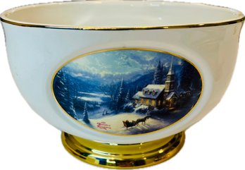 Thomas Kinkade Sunday Evening Sleigh Ride Bowl - Christmas Porcelain Teleflora