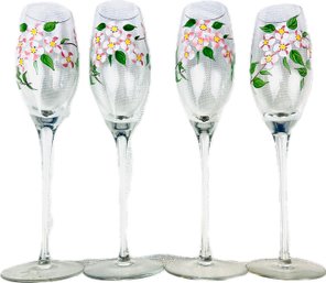 Hand Painted Champagne Flutes - Cherry Blossom Design