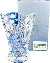 Heavy Weight Cut Crystal Vase With Box - Signed 'Sterling Cut Glass' Trophy Piece