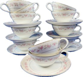 Fine China Of Japan Minuet Pattern 8671 Floral Gold Edge - Cups & Saucers