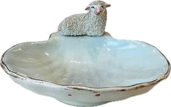 Antique Staffordshire Porcelain Trinket Dish Lamb Staffordshire Figure On Shell Form - Adorable Piece!