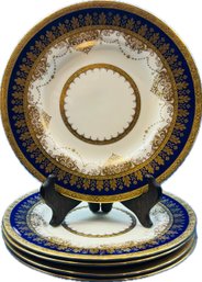 English Porcelain Cobalt & Gilt Detailed 7.5' Plates - Signed 'Minton's England - Davis Collamore & Co.'