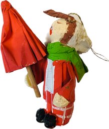 Charming Vintage Hand Made & Hand Painted Paper Mache Christmas Ornament  - Caroler Holding Umbrella