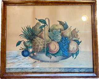 Original Theorem Folk Art Still Life Painting In Curly Maple Frame - Late 19th Or Early 20th Century Work