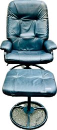 Mid Century Style Reclining Swivel Lounge Chair & Ottoman - Faux Leather