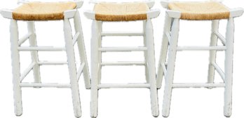 Square Wooden Counter Stools With Rush Seats