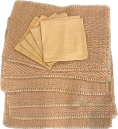 6 Vintage Polyblend Homespun Peach  Placemats & 5 Linen Style Napkins - Light Peach Color