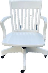 White Wood Swivel Desk Chair On Casters