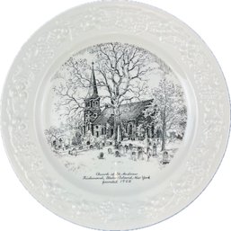 Vintage Porcelain Plate Depicting Church Of St Andrew Richmond Staten Island NY -Signed 'Homer Laughlin - USA'