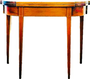 Antique Hepplewhite Game Table With String Inlay, Tapered Legs, Cut-out Corners, & Extendable Swing Leg